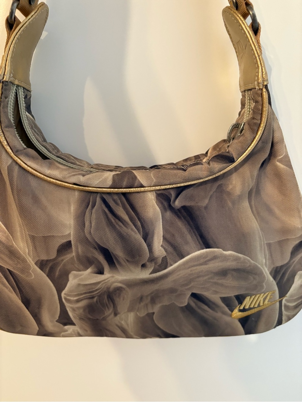 Nike Women’s Greek goddess Gold Accent Gray Smoke Print Shoulder Bag
